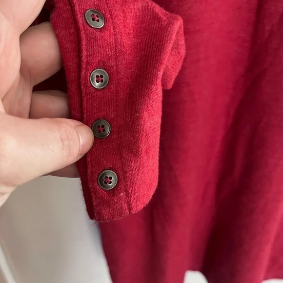 J Jill women’s med red waffle thermal top button sleeve pocket callout descrip - Picture 3 of 11